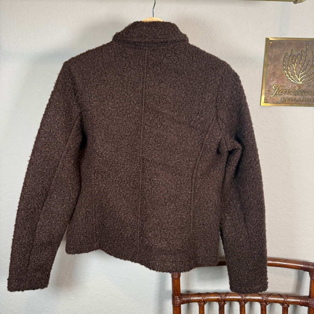 Banana Republic Womens Brown Boucle Knit Asymmetrical Snap Jacket Small S - Picture 6 of 7